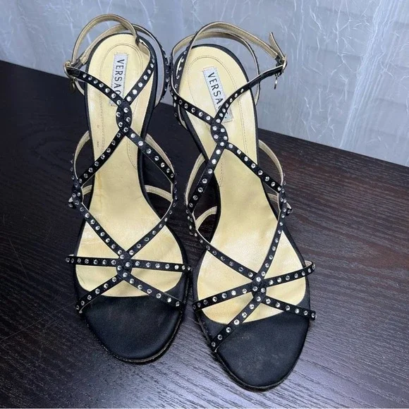 Versace Black rhinestone embellished heels 38/7 - Picture 9 of 12